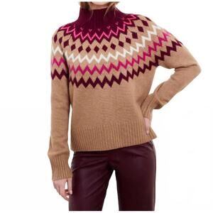 NEW &ISLA sara fairisle mock neck sweater in almond multi